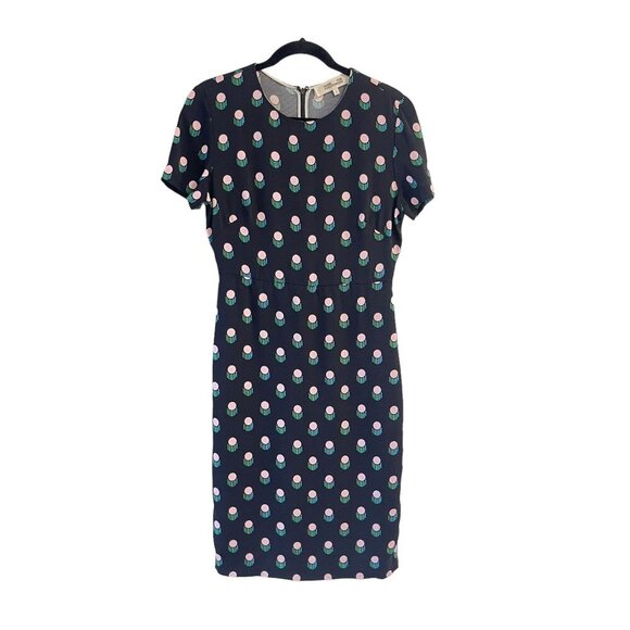 Diane von Furstenberg Size 6 Casmir Dot Silk Midi Shift Dress Short Sleeve - Picture 4 of 13